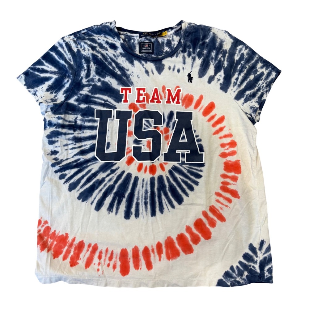 Polo by Ralph Lauren White Navy & Red Tie-Dye "Team USA" Short Sleeve Tee